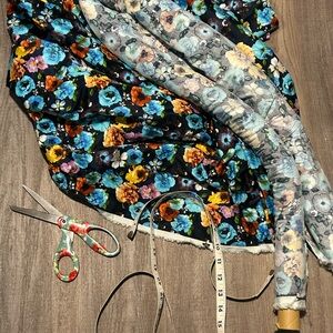 Floral Fabric with Blue and Orange Flowers